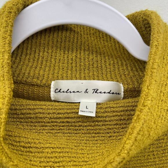 Chelsea & Theodore Ribbed Mock Neck Sweater Womens Large Green Gold Boho Earthy - Picture 6 of 8